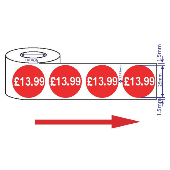 1000x 25mm £13.99 Red Price Self Adhesive Stickers Sticky Labels Swing Tag Labels For Retail