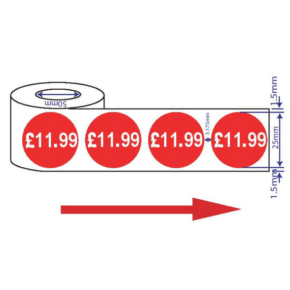1000x 25mm £11.99 Red Price Self Adhesive Stickers Sticky Labels Swing Tag Labels For Retail