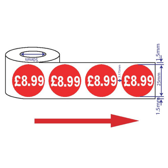 1000x 25mm £8.99 Red Price Self Adhesive Stickers Sticky Labels Swing Tag Labels For Retail