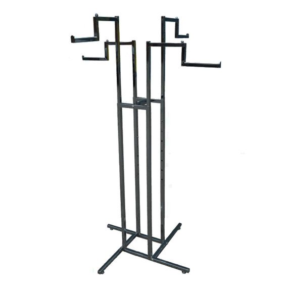 Black 4 Way Step Arm Clothe Rail Heavy Duty Garment Rack Floor Stand