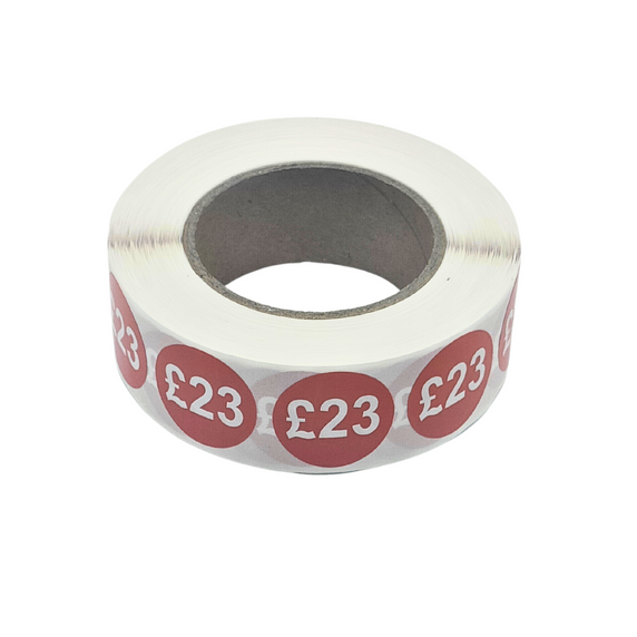 1000x 25mm £1-£30 Red Price Self Adhesive Stickers Sticky Labels For Retail Display