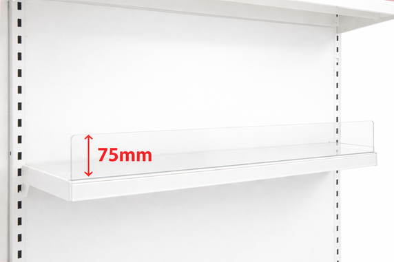 Acrylic Shelf Riser – Clear Retail Shelf Front Divider (35mm or 75mm Exposed)