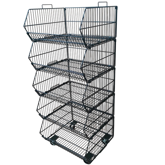 Black 5 x Tier Stackable Display Baskets-60cm