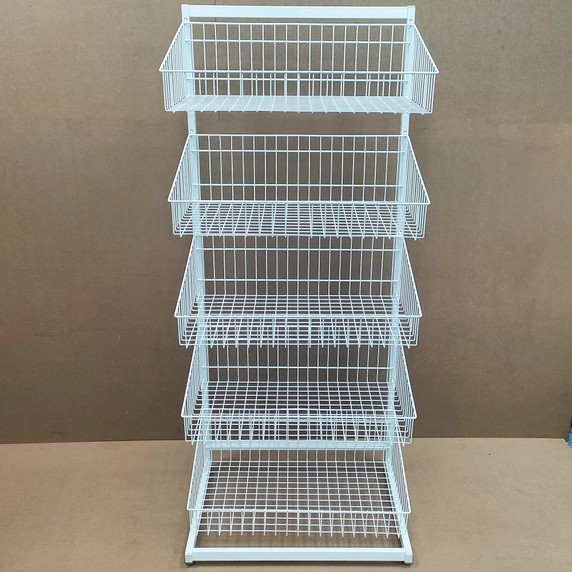 White 5 x Tier Single Side Display Baskets-65cm