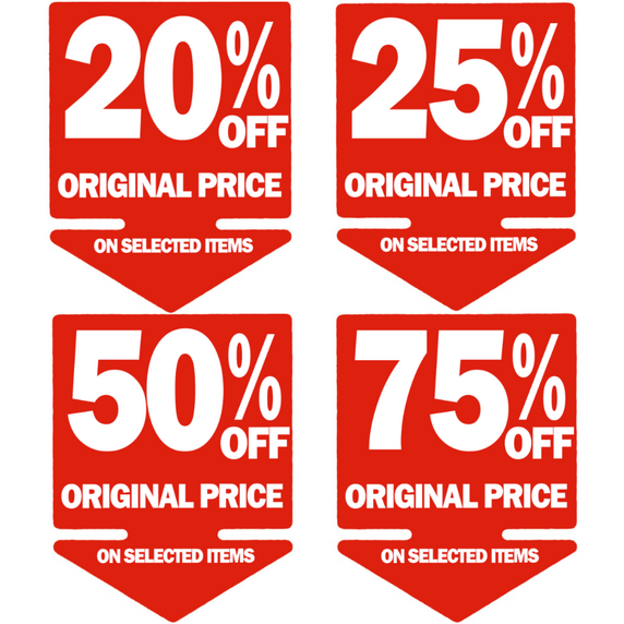 % OFF ORIGINAL PRICE ON SELECTED ITEMS Double-Sided Hanging Sign