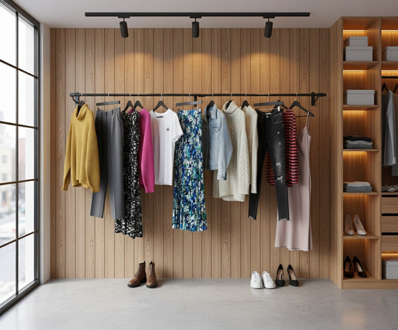 8ft Black Steel Clothes Rail – Heavy-Duty Wall Mounted Hanging Rail with 3 Brackets – Durable & Stylish for Home or Retail Use