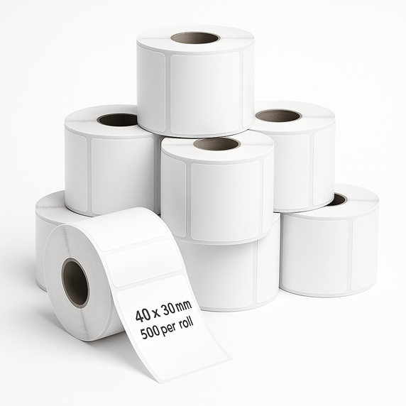 Plain White 40 × 30 mm Thermal Self-Adhesive Labels