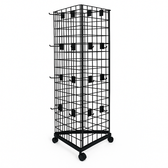 8ft Black Three-Way Grid Mesh Stand With Euro Hooks Included 195X