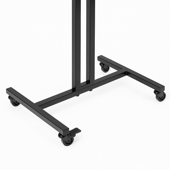 Heavy Duty 2-Way Straight Arm Clothing Rail – Adjustable Black Retail Display Stand  with Castors & Brakes