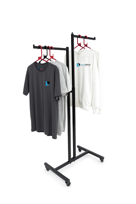 Heavy Duty 2-Way Straight Arm Clothing Rail – Adjustable Black Display Stand with Wheels & Brakes