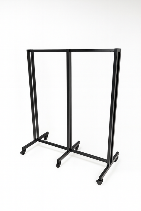 Heavy Duty 6-Way Straight Arm Clothing Rail – Adjustable Black Retail Display Stand with Castors & Brakes