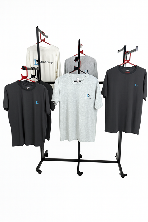 Heavy Duty 6-Way Straight Arm Clothing Rail – Adjustable Black Retail Display Stand with Castors & Brakes