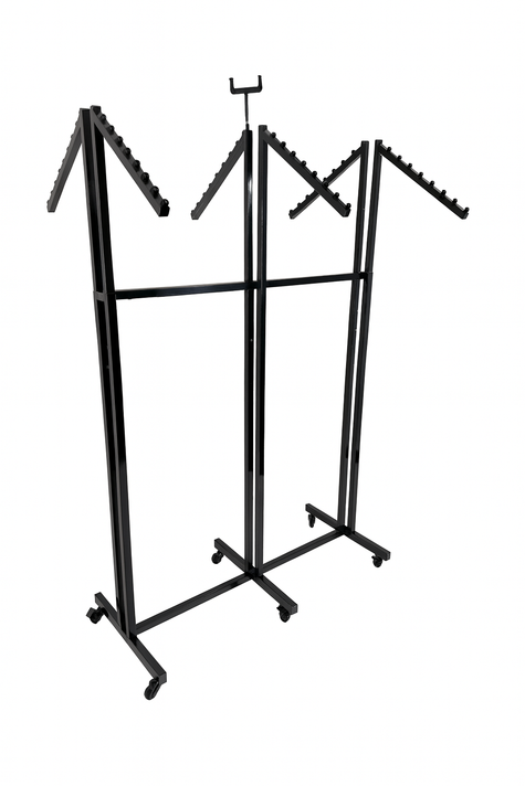 Heavy Duty 6-Way Waterfall Arm Clothing Rail – Adjustable Retail Display Stand on Wheels Adjustable Black Retail Display Stand with Castors & Brakes