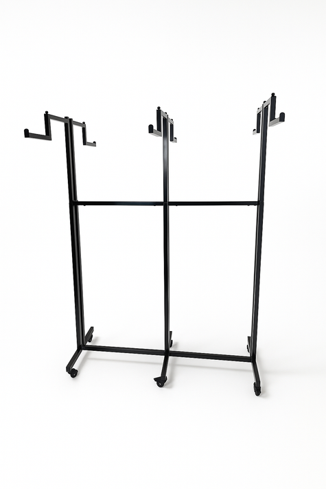 Heavy Duty 6-Way Step Arm Clothing Rail – Adjustable Retail Display Stand on Wheels Adjustable Black Retail Display Stand with Castors & Brakes