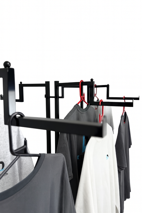 Heavy Duty 6-Way Step Arm Clothing Rail – Adjustable Retail Display Stand on Wheels Adjustable Black Retail Display Stand with Castors & Brakes