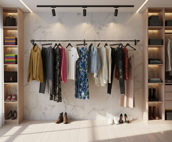 Gloss Black Wall-Mounted Clothes Rail – Sleek Heavy-Duty Steel Hanging Bar for Home & Retail Use