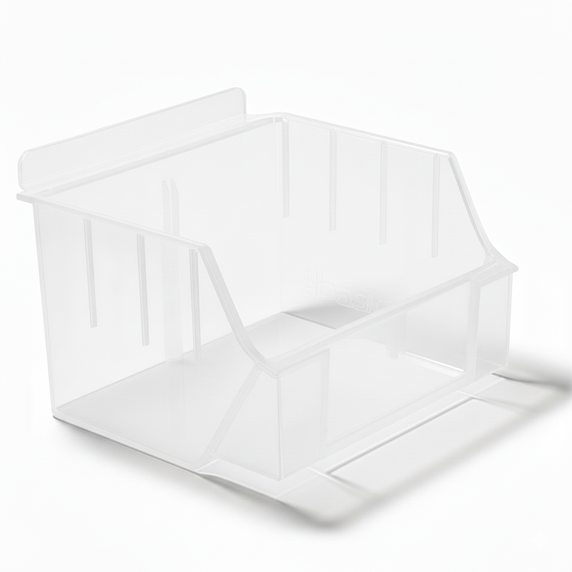 Slatwall Storbox Stackable Plastic Storage Bin – White / Clear / Red / Blue