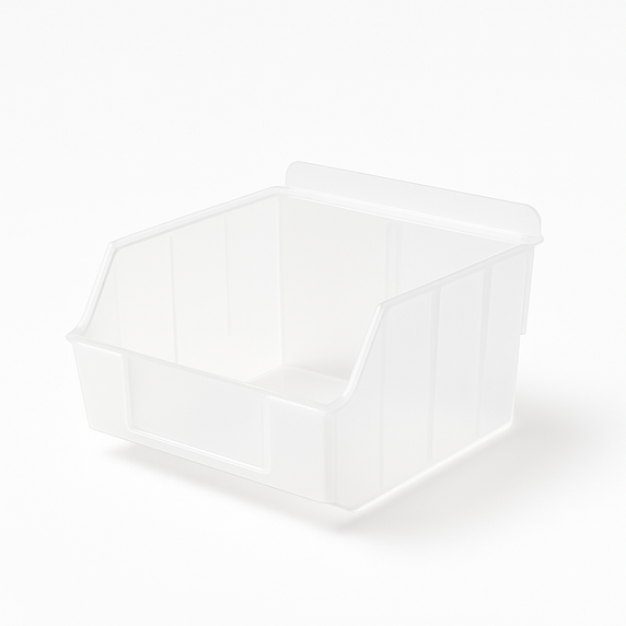 Slatwall Storbox Stackable Plastic Storage Bin – White / Clear / Red / Blue