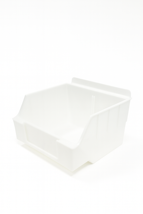 Slatwall Storbox Stackable Plastic Storage Bin – White / Clear / Red / Blue