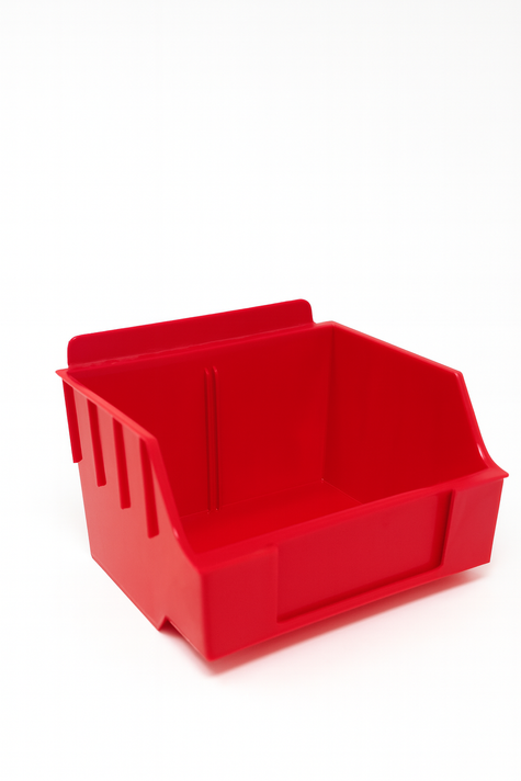 Slatwall Storbox Stackable Plastic Storage Bin – White / Clear / Red / Blue