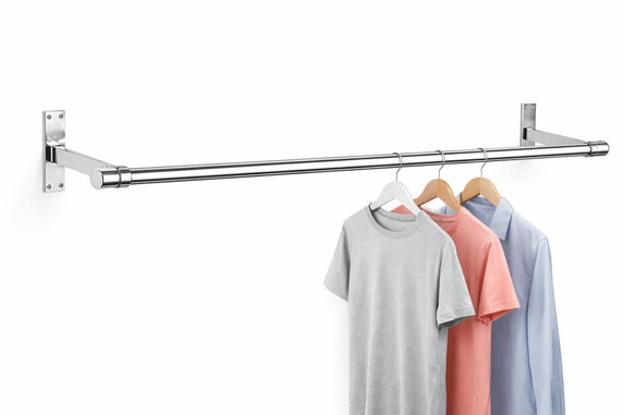 25mm Wall Mounted Clothes Rail Chrome Garment Hanging Bar