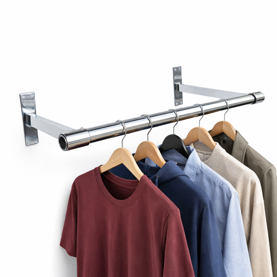 32mm Wall Mounted Clothes Rail Chrome Garment Hanging Bar