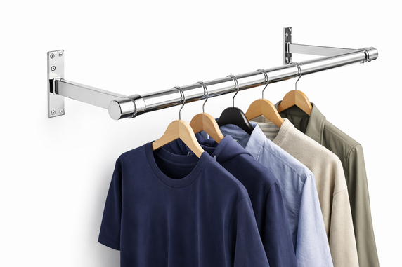 32mm Wall Mounted Clothes Rail Chrome Garment Hanging Bar