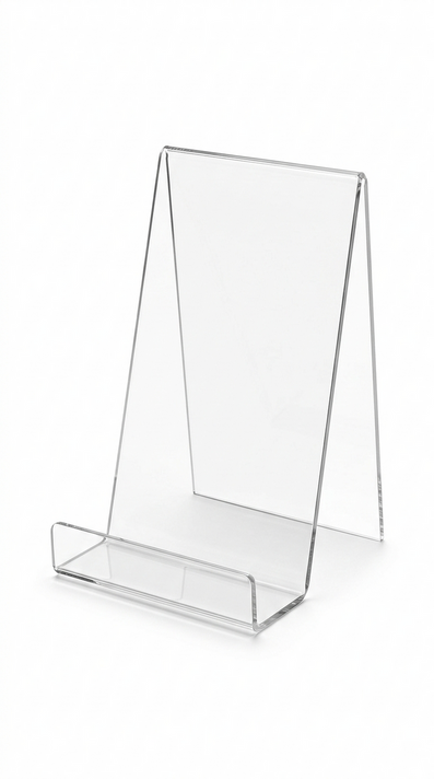 Clear Acrylic Book Display Stand / Easel with Lip – 75mm Wide – Brochure, Menu & Postcard Holder