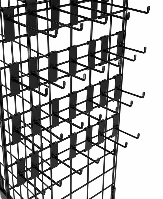 4ft Black Grid Mesh 'H' Stand Gondola Stand With 336x Single Hooks