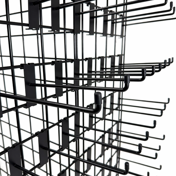7ft Black Grid Mesh 'H' Stand Gondola Stand With 624x Single Hooks