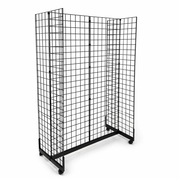 4ft Black Grid Mesh 'H' Stand Gondola Stand With 224x Euro Hooks