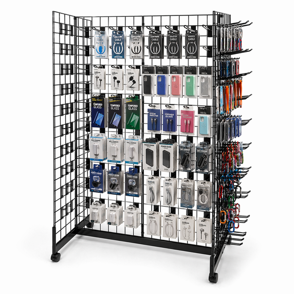 4ft Black Grid Mesh 'H' Stand Gondola Stand With 224x Euro Hooks