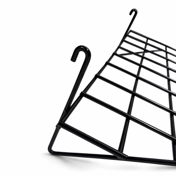 5ft Black 4-Way Grid Mesh Display Stand With 20 Shelves & Wheels