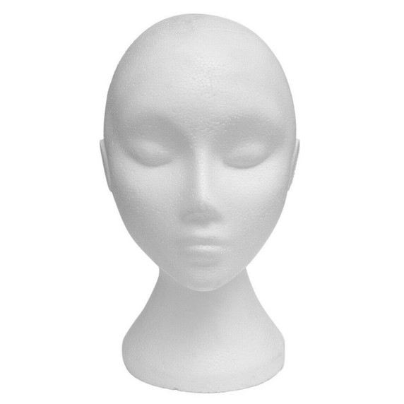 Polystyrene Female Display Head Mannequin For Hats, Glasses, Scarfs