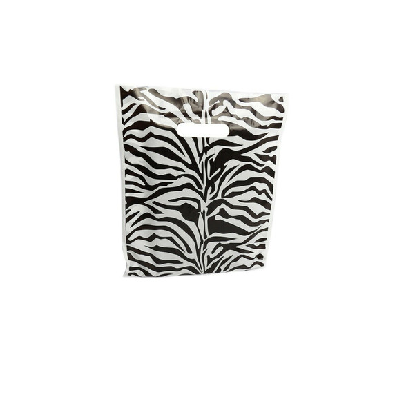 100x Plastic Zebra Printed Design Carrier Bags