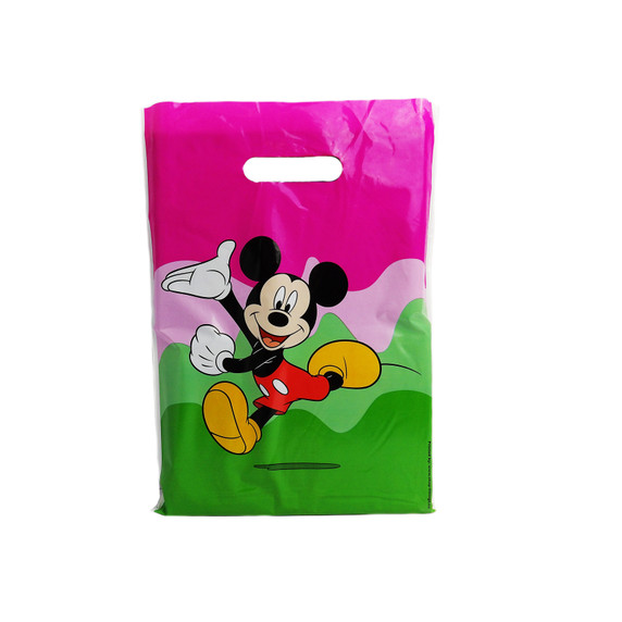 Plastic Pink Micky Mouse Printed Carrier Bags-100