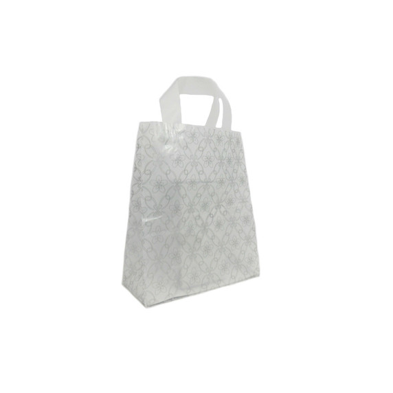 100X PLASTIC FLEXI LOOP FLOWER DESIGN PRINTED CARRIER BAGS