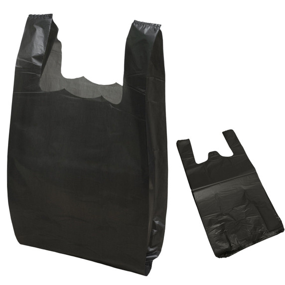 100X Black PLASTIC VEST CARRIER BAGS SIZE 08''X 13'' X 18''