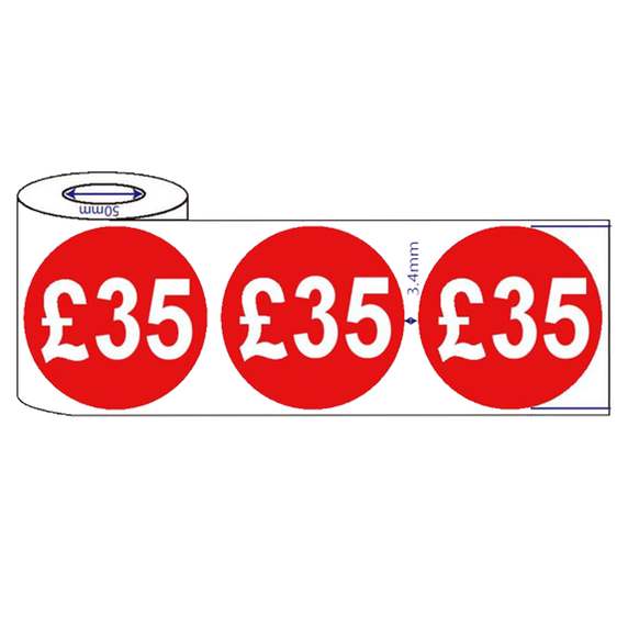 500x 45mm £35 Red Self Adhesive Round Price Stickers