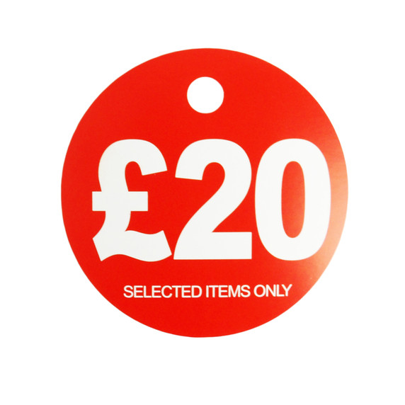 100x Round Sale Reduce Special Offer Card Hanger Swing £20 Ticket