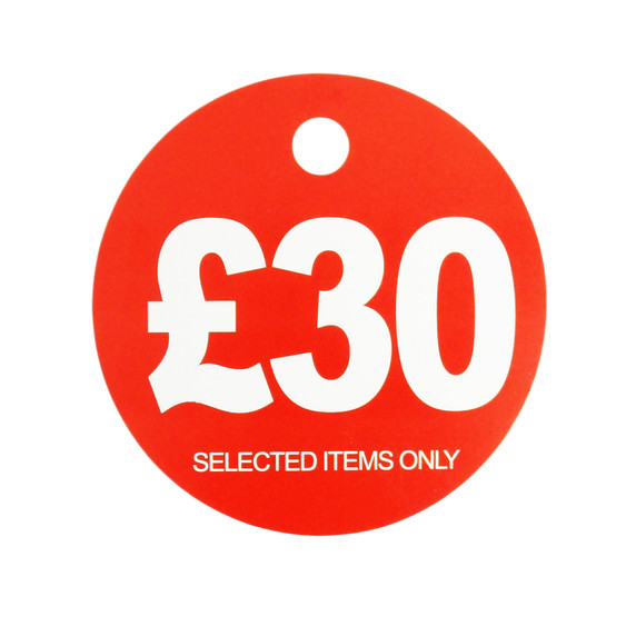 100x Round Sale Reduce Special Offer Card Hanger Swing £30 Ticket