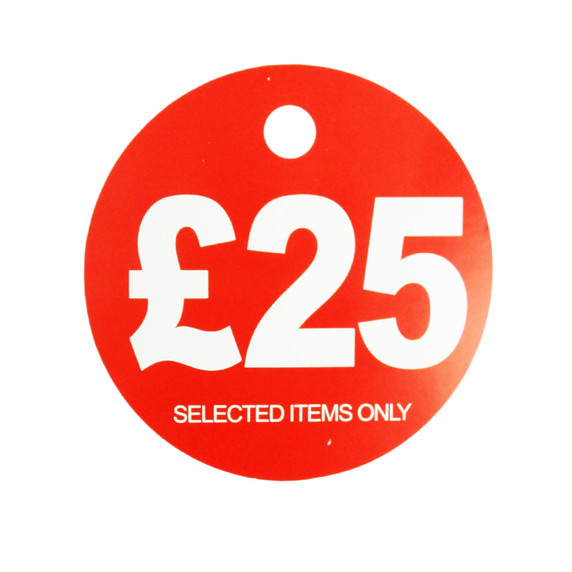 100x Round Sale Reduce Special Offer Card Hanger Swing £25 Ticket