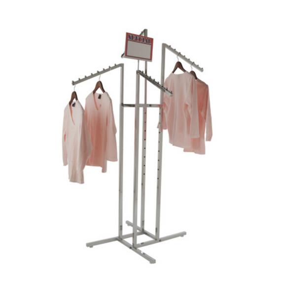Chrome Clothes Rail Display Stand - 4 Sloping Arms