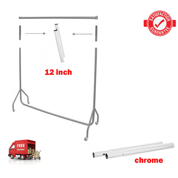 Full Chrome  Extension Poles For Garment Clothes Rail Heavy Duty Comes In 12 Inch Pair