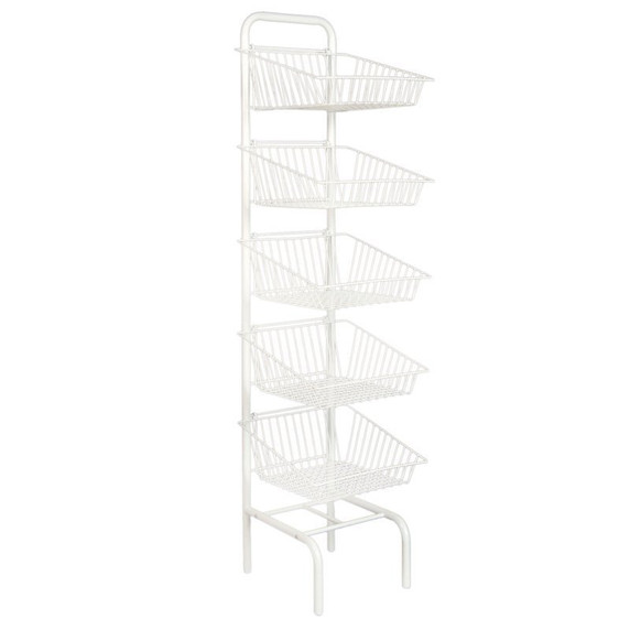 5 Tier Basket Stand White Shop Display for Bread, Snacks, Clothes or Toys