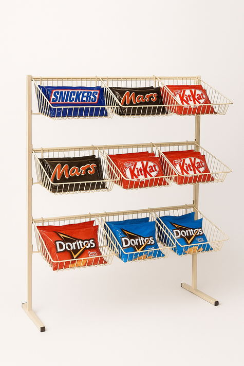 3 Tier Display Stand – 9 Basket Unit Stand White Shop Display for Bread, Snacks, Clothes or Toys