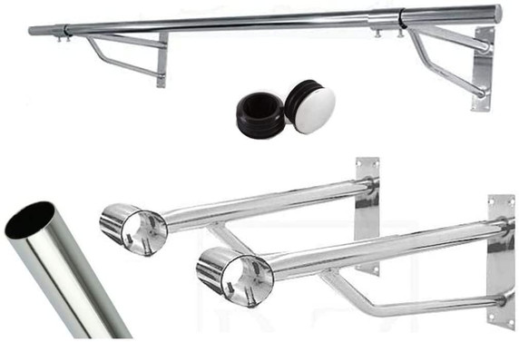 2ft Long Pole +2 Brackets+2 Plastic End Caps-Super Heavy Duty Chrome Plated Wall Mounted Garment Clothes Rail Hanging Shop Display Tubing Rack Diameter Of Pole