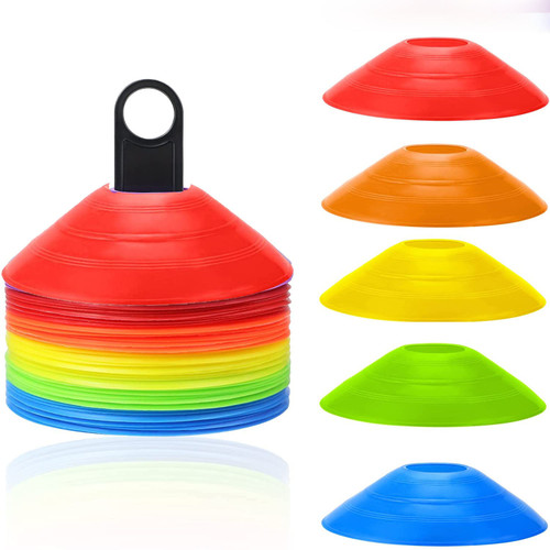 50Pcs Mark Disc Soccer Cones with Holder and Net Bag for Training Football Sports Field Cone Markers Outdoor Games Supplies