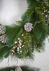 Close Up of Mixed Pine Tips and White Pinecones and Berries