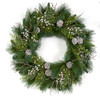 30" Mixed PVC Alban Pine Wreath with Blue/Green Tips and White Berries